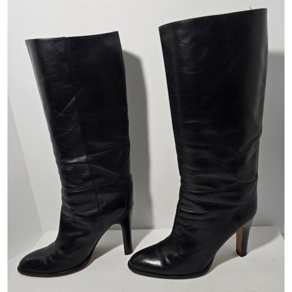 WOMANS BCBGMaxAzria Tall Black All Leather Boots Size US 9.5 B 4" Heel - Picture 4 of 11
